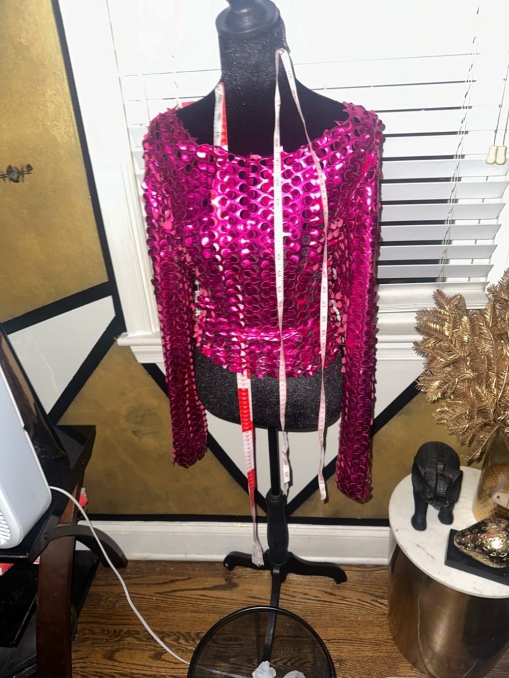 Daisy Fuchsia Sequin Long-Sleeve Crop Top